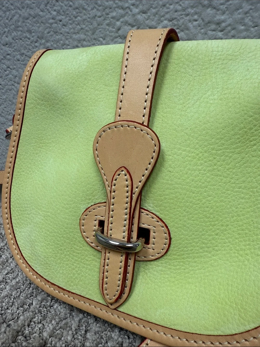 Rare Dooney & Bourke Nubuck/Suede Lime Green & Tan Leather Saddle BagCrossbody